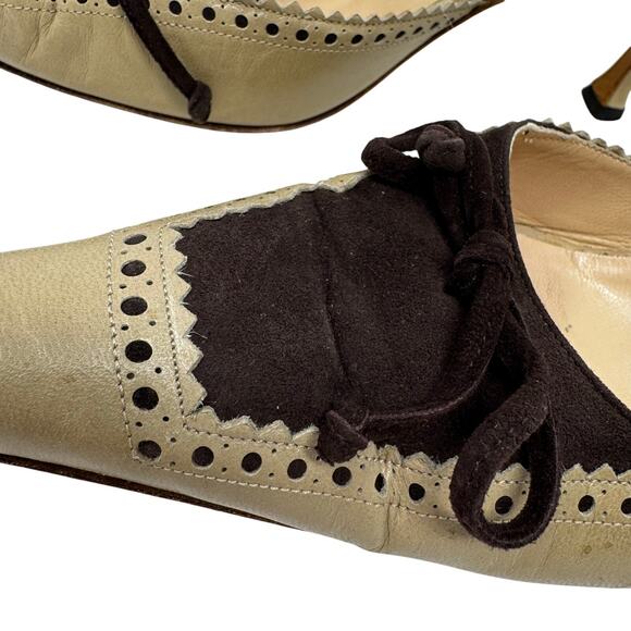 Manolo Blahnik Vintage Two Tone Brogue Slingback Kitten Heels 37.5 - Picture 10 of 12